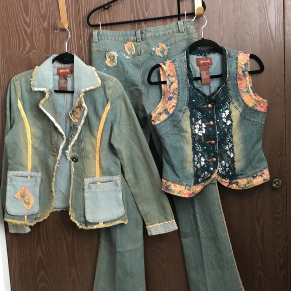 VINTAGE CHAGALL DENIM EMBELLISHED SMJACKET-HIPPIE BOHO APPLIQUÉ BEAD SEQUIN #043 - Picture 14 of 14